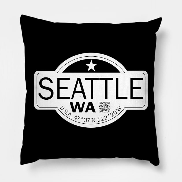 New Vintage Travel Location Qr Seattle WA Pillow by SimonSay
