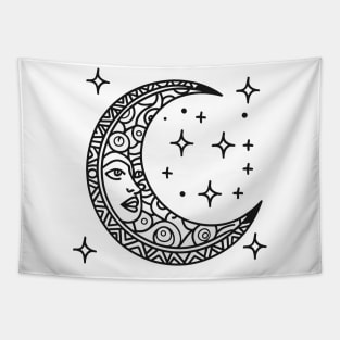 Crescent Moon and Stars (Black) Tapestry