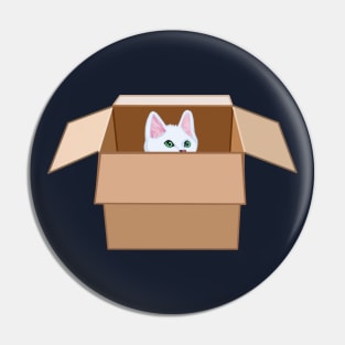 White Kitten Peeking from Cardboard Box Pin