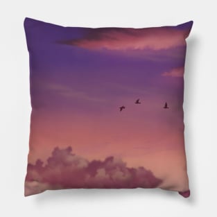 Fly High Sunset Over the Clouds Landscape Painting - Relaxing Scenery Design Pillow