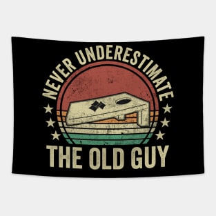 Never Underestimate The Old Guy Cornhole Player Tapestry