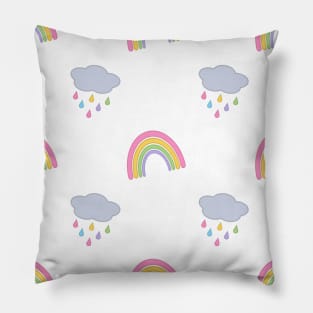 Rainbow and Rain Clouds Pattern Pillow