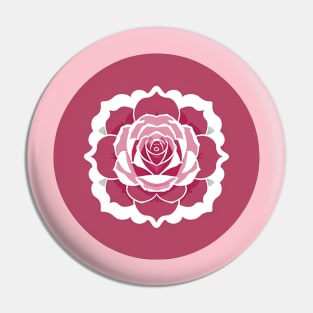 Circular rose design with pink petals and green leaves Pin