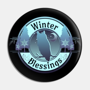 Winter Blessings Owl and Moon Badge Pin