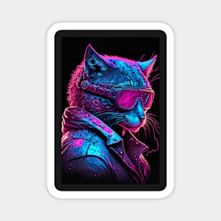 Cool Cat Portrait Cyber Future Style Magnet