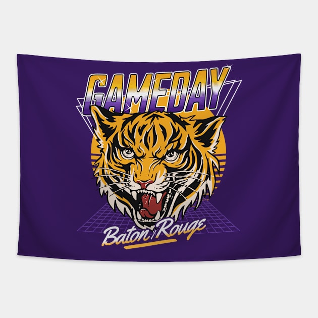 Retro 80s Gameday Purple & Gold Tapestry by SLAG_Creative