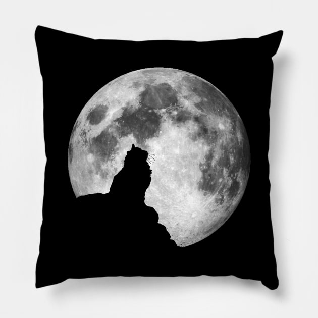 Cat Silhouette on Full Moon Pillow by JamieStryker