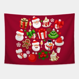 Christmas Seamless Pattern on Red Tapestry