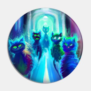 Blue Cats Flank the Sides of a Mysterious Long Corridor Pin