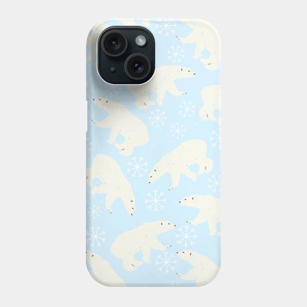 Polar Bears Pattern with Snow Flakes Phone Case by susannefloe