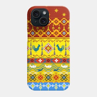 Cross Stitch, Ethnic Animal Pattern, Pixel Seamless Phone Case