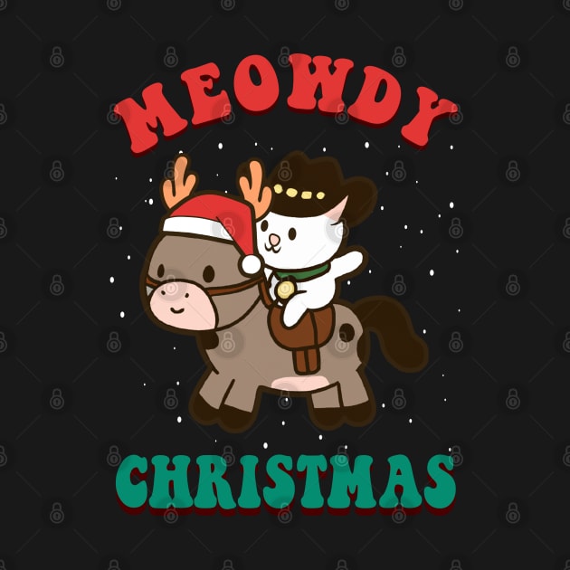 Meowdy Christmas Cute Cowboy Cat Riding A Reindeer Horse Pun by Daytone