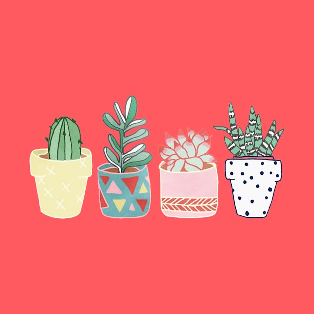 Cute Cacti in Pots - Four in a Row by tangerinetane