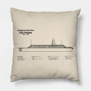 CSS Virginia ship. Steam powered ironclad of American Civil War - SDpng Pillow
