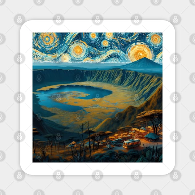 Ngorongoro Crater, Tansania, in the style of Vincent van Gogh's Starry Night Magnet by CreativeSparkzz