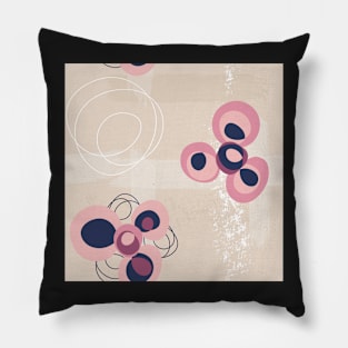 Pink abstract circle flowers on sand Pillow