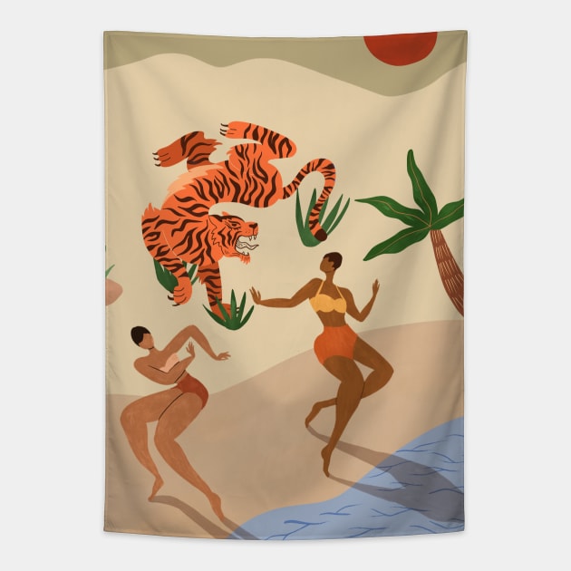 Dancing Tiger Tapestry by Arty Guava