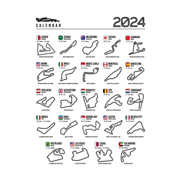 Calendar 2024 Formula Racing Tracks by RaceCarsDriving