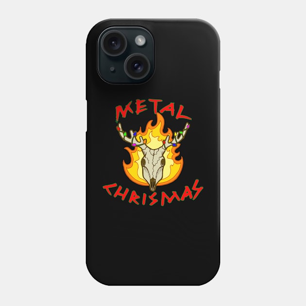 Metal Christmas Punny Reindeer Skull Phone Case by FatCatSwagger