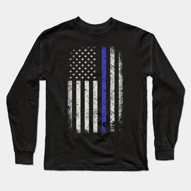 USA thin blue line flag. - Thin Blue Line American Flag - Long Sleeve T ...