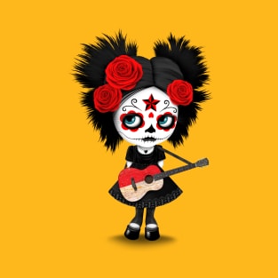 Sugar Skull Girl Playing Indonesian Flag Guitar T-Shirt