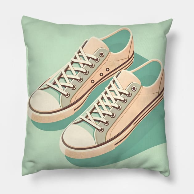 Retro sneakers in pastel hues, minimalist art Pillow by theholisticprints