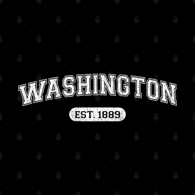 Classic College-Style Washington 1889 Distressed University Design by Webdango