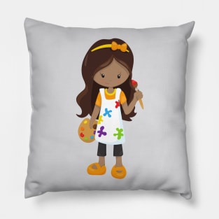 African American Girl, Painter, Painting, Brush Pillow