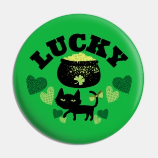 LUCKY ST PATS BLACK CAT Feline Kitty Design Pin