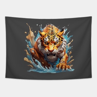 Angry Tiger: A Moment of Fearless Pursuit Tapestry