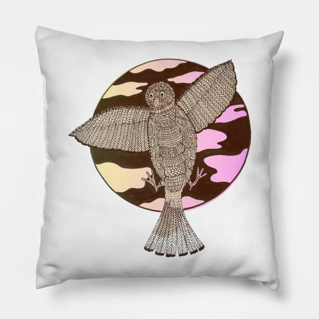 Bird in flight pink sky Pillow by Puddle Lane Art