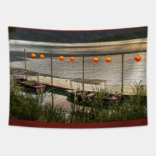 Two Boats Sun Moon Lake Tapestry