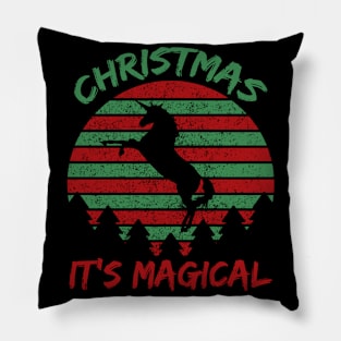 Christmas It's Magical Retro Vintage Unicorn Holiday Design Pillow