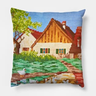 Colorful farm on knitted texture Pillow