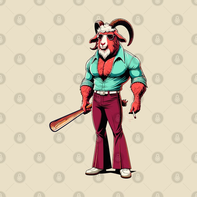 Retro Rebel: 70s Fashion goat with baseball bat by TimeWarpWildlife