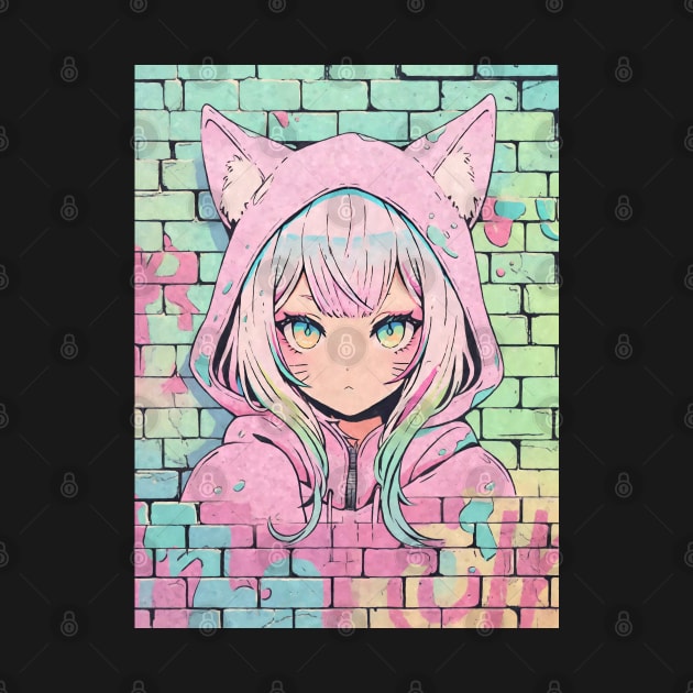 Kawaii Aesthetic Pastel Nekomimi Anime Cat Girl Graffiti Art Style by TenchiMasaki