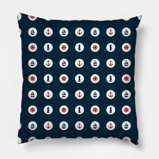 Red and Navy Blue Nautical Blue Dots Pillow