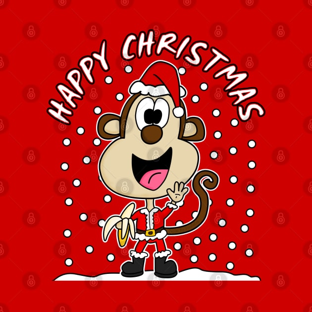 Christmas Monkey Santa Hat Snow Wildlife Xmas 2021 by doodlerob