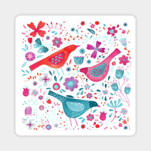 Bright Watercolor Birds and Flowers Magnet