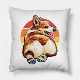 Retro Sunset Corgi Butt by Robert Phelps Pillow