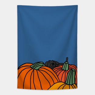 Cute Dog waiting in the Halloween Pumpkin Patch Tapestry