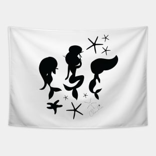 Black White Mermaid Stars Seamless Pattern Print Design Tapestry