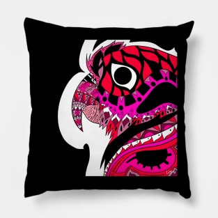 crimson red parrot ecopop guacamaya bird in mexican pattern art Pillow