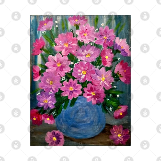 Some beautiful and lovely boutique of pinks and purple flowers in a glass vase by kkartwork