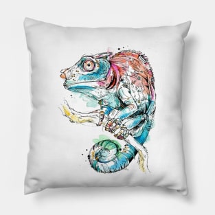 watercolor chameleon Pillow