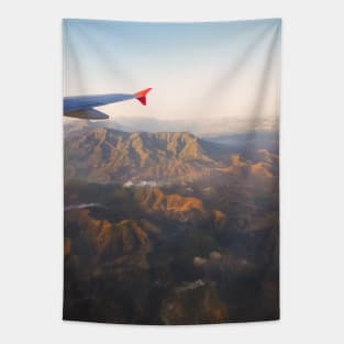 Aerial Photography of Airplane Wing Tapestry