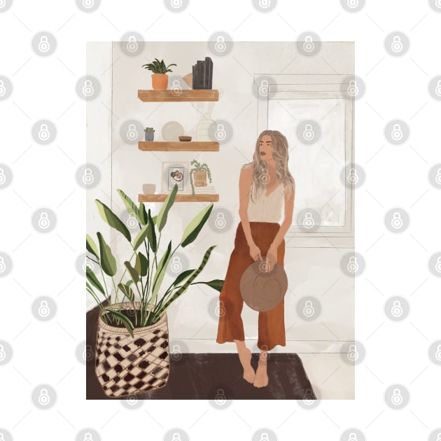 Woman plant lover boho illustration by Nastya Li