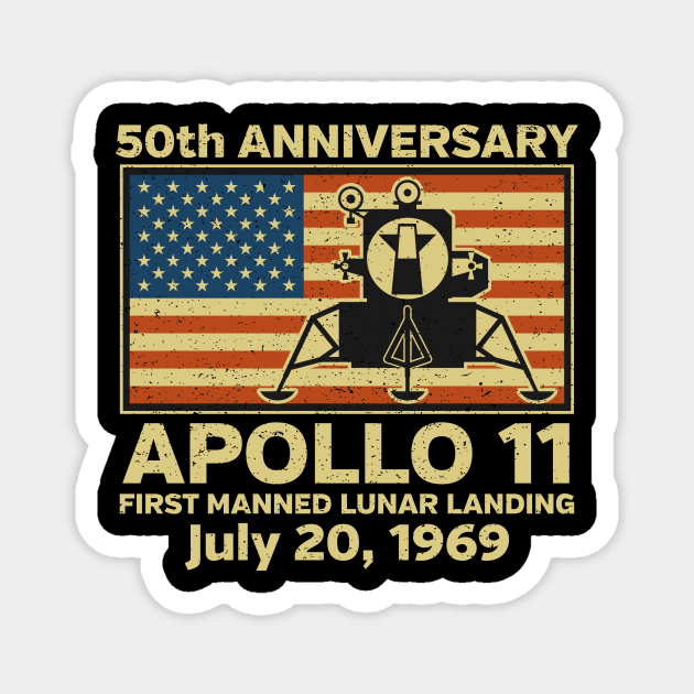 Apollo 11 American Flag 50th Anniversary Moon Landing Magnet by RadStar