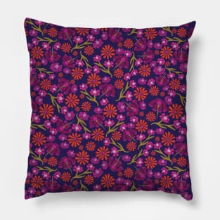 Red, pink, and purple lily and dianthus flowers Pillow