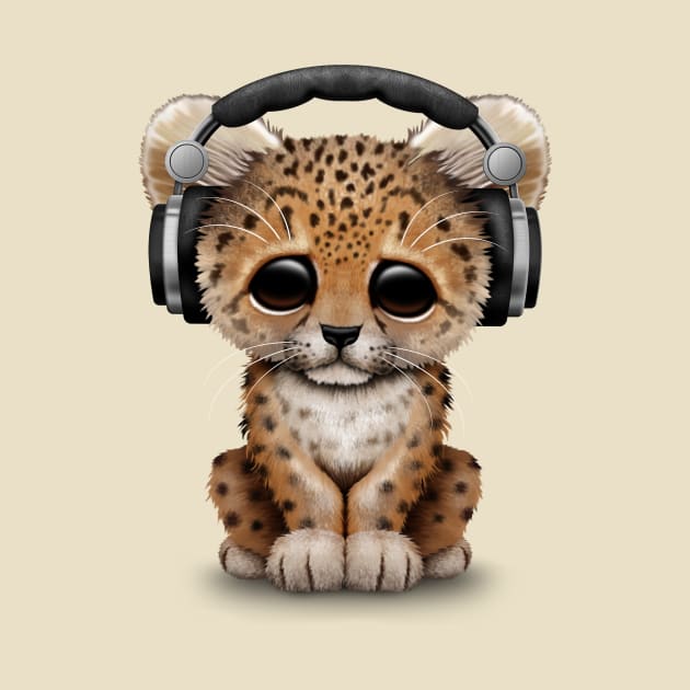 Cute Leopard Cub Dj Wearing Headphones by jeffbartels